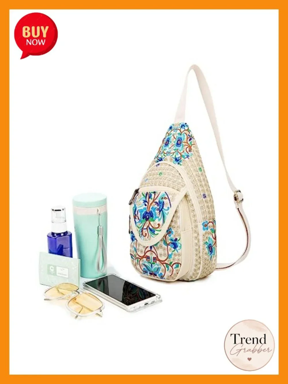 Vintage Embroidered Canvas Sling Backpack Crossbody Purse for Women